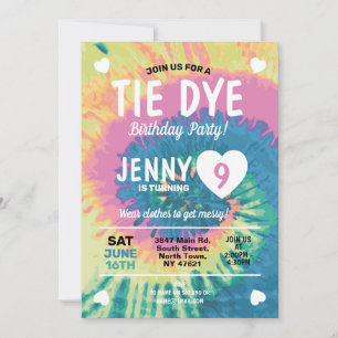Tie Dye Födelsedagsfirande Roligt Tjejkaos Inbjudningar