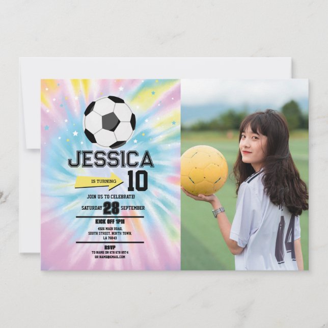Tie Dye Football Ocer Birthday Girls Rosa Photo Inbjudningar (Framsida)