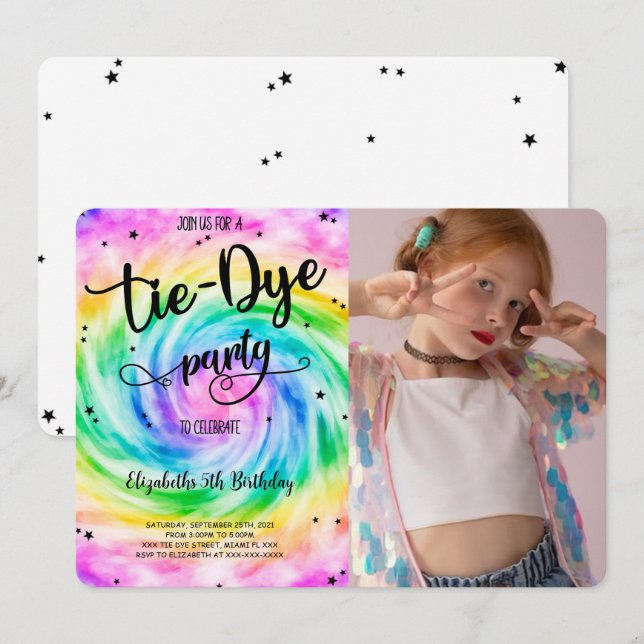 Tie Dye Fotoinbjudan Inbjudningar (Fram/baksida)