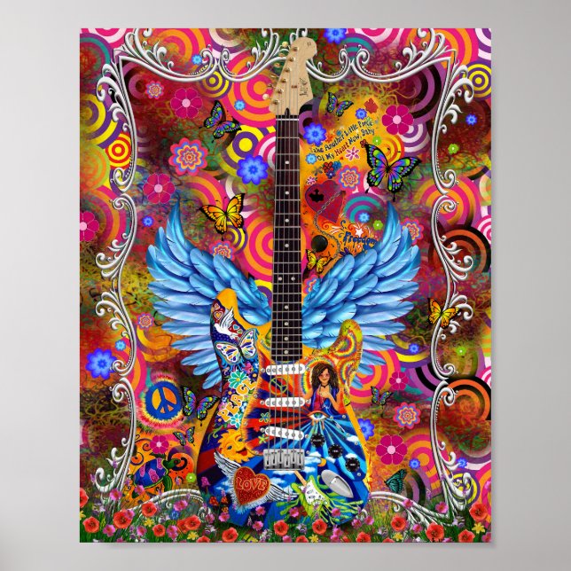 Tie dye, fred, kärlek, guitars Janis Tribute Poste Poster (Framsidan)
