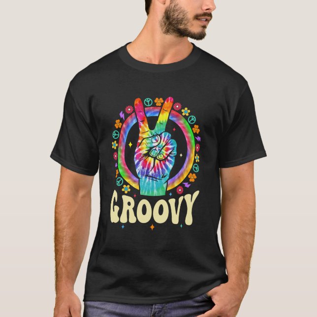 Tie Dye Fredstecken Kärlek Groovy Hippie Party för T Shirt (Framsida)
