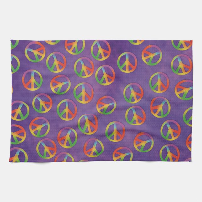 Tie Dye-Fredstecken på Lila Kökshandduk (Horisontell)