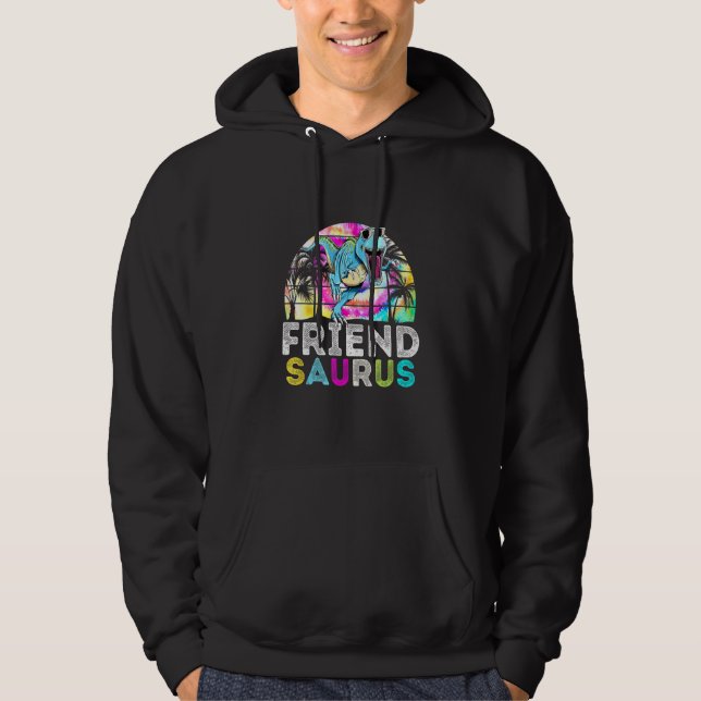 Tie Dye Friendsaurus Dinosaur Pappa Saurus Family Hoodie (Framsida)
