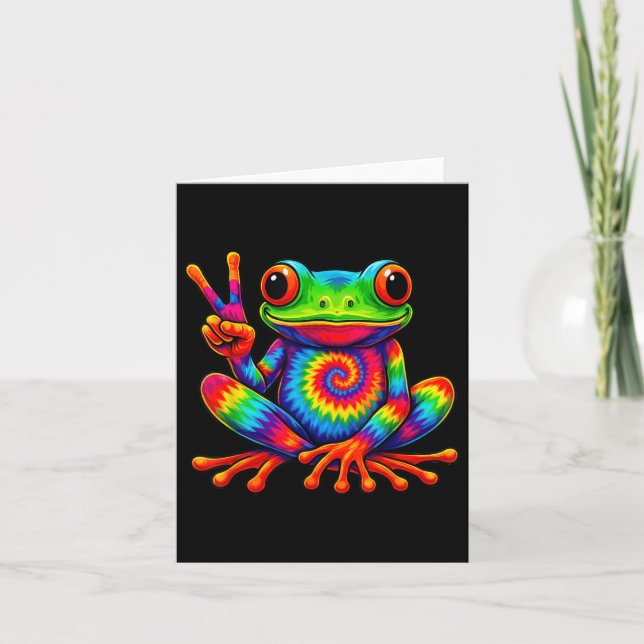 Tie-dye Frog Fredstecken Hippie För manar kvinnor Kort (Framsida)