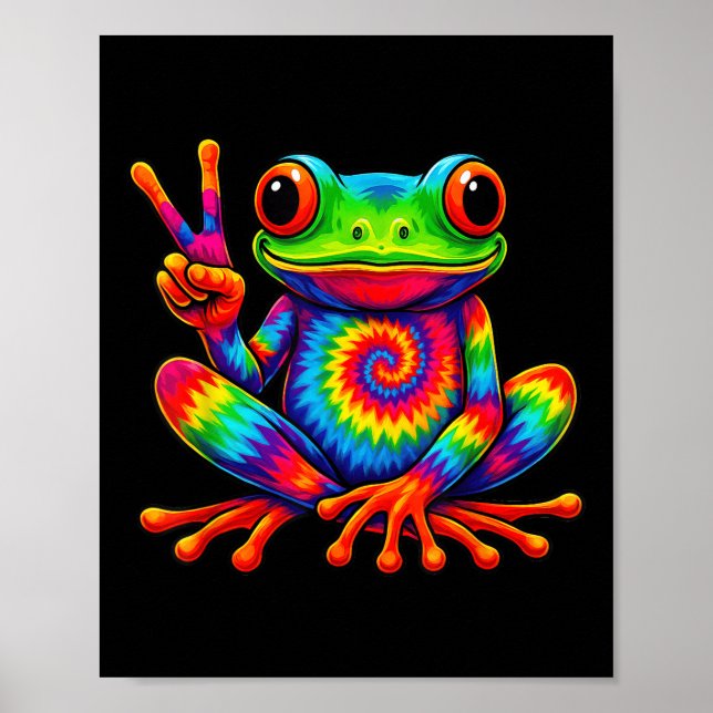 Tie-dye Frog Fredstecken Hippie För manar kvinnor Poster (Framsidan)