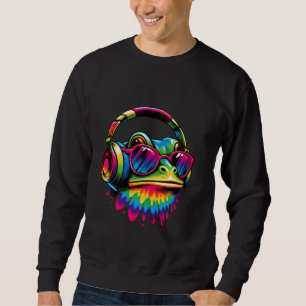 Tie-Dye Frog Fredstecken Hippie Frog med hörlurar Lång Ärmad Tröja