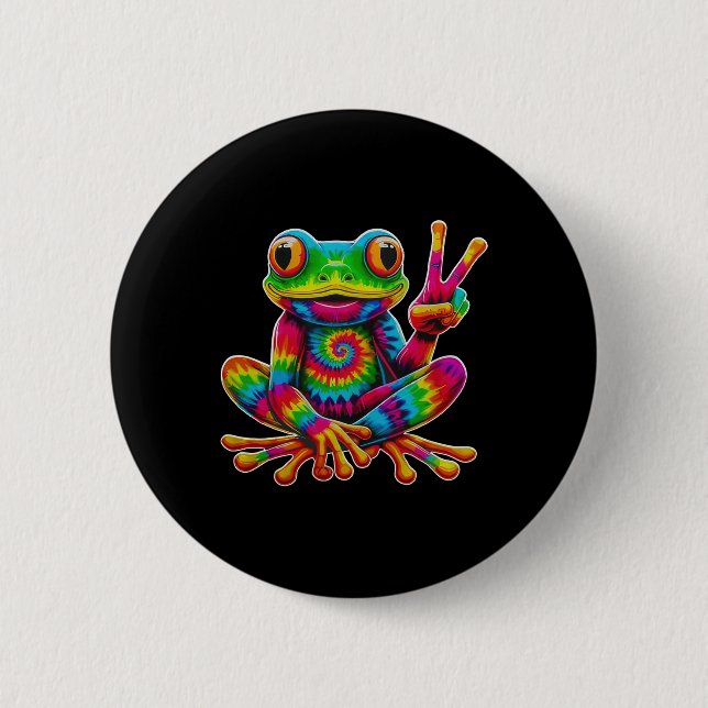 Tie-dye Frog Peace Sign Hippie Christmas Frog  Knapp (Framsida)