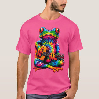 Tie-Dye Frog Spela upp Guitar-Fredsteckenet Hippie T Shirt
