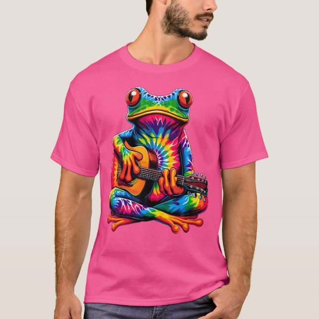 Tie-Dye Frog Spela upp Guitar-Fredsteckenet Hippie T Shirt (Framsida)