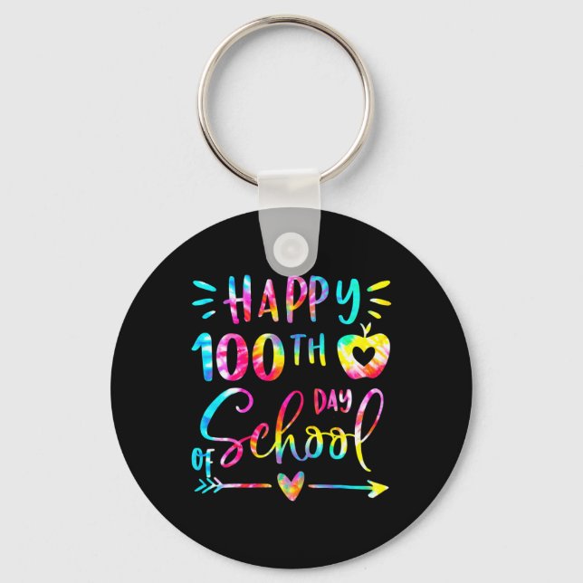 Tie Dye Glad 100:e dagen Skola Lärare Elev 100 Nyckelring (Framsida)