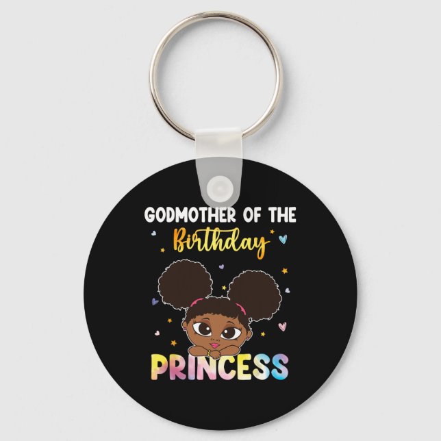 Tie Dye Godmor Birthday Princess Black Hist Nyckelring (Framsida)