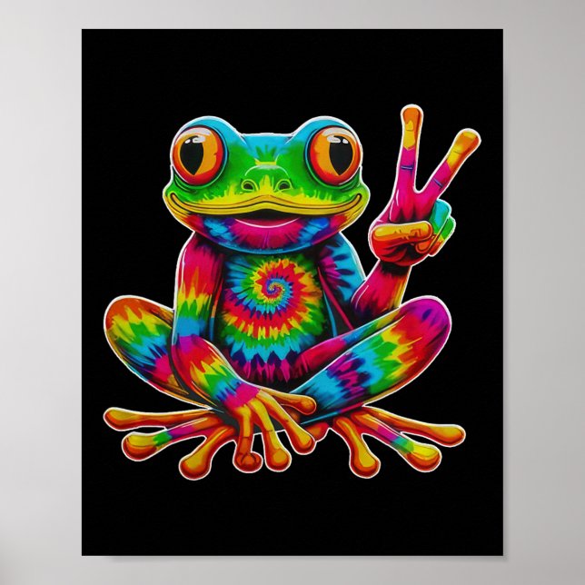 Tie-dye Groda Fredstecken Hippie Jul Groda  Poster (Framsidan)
