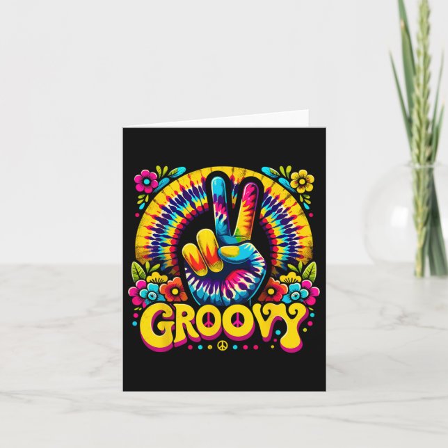 Tie Dye Groovy Fredstecken Hippie Kort (Framsida)