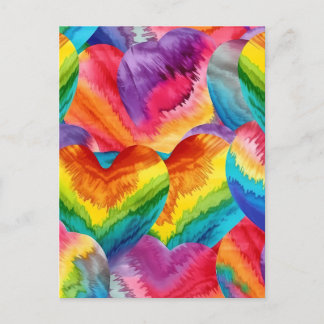 Tie Dye Groovy Hearts Colorful Orange, Red, Grönt Vykort