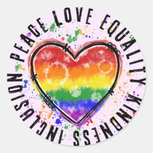 Tie-Dye Heart-budskap om fred och Kärlek Runt Klistermärke