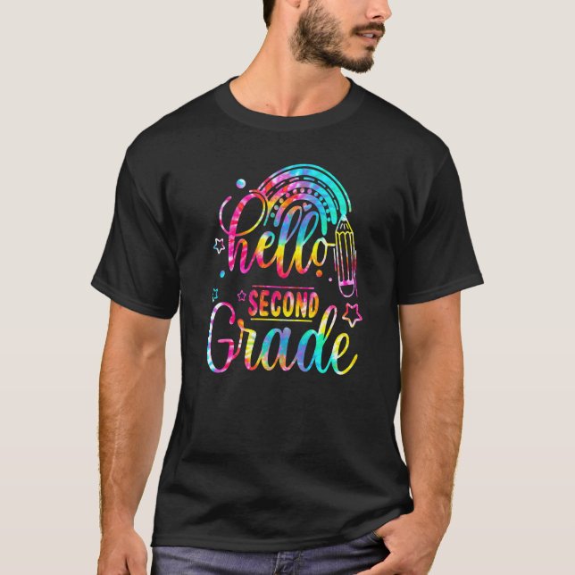 Tie Dye Hej andra Klass-läraren Student tillbaka t Shirt (Framsida)