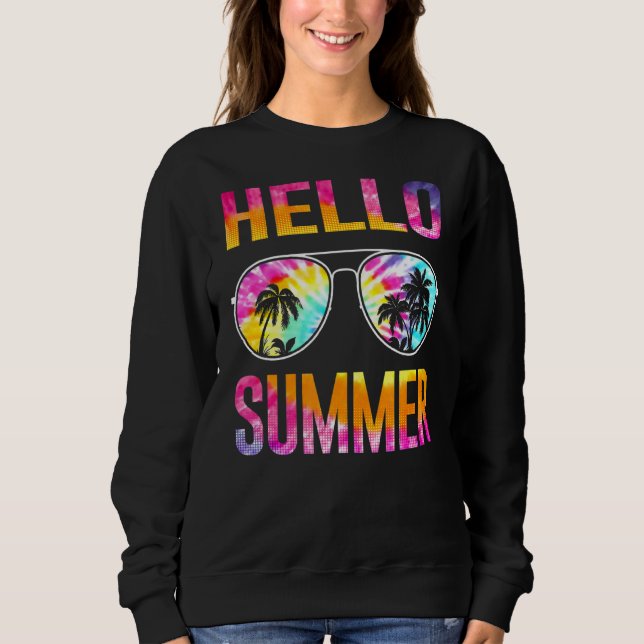 Tie Dye Hej Summer Sunglasses and Handflatan Träd  T Shirt (Framsida)