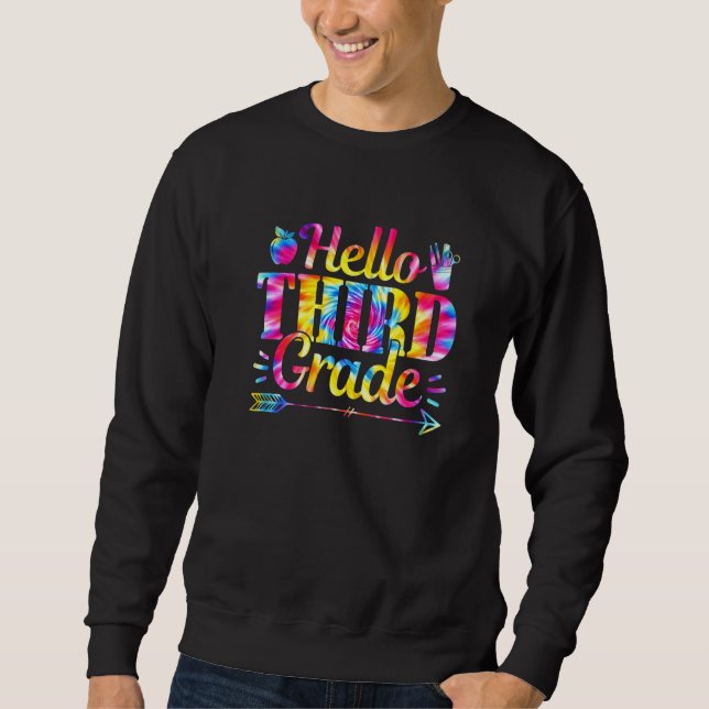 Tie Dye Hej Tredje Klass-lärardagen Lång Ärmad Tröja (Framsida)