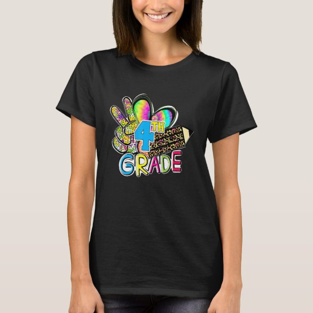 Tie Dye Hello Fourth 4th Grade First Day Of School T Shirt (Framsida)