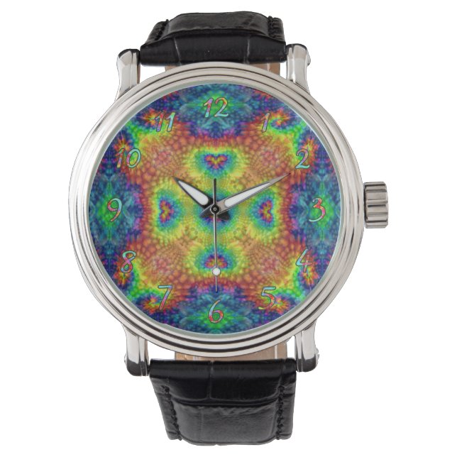 Tie Dye Himlar Vintage Fractal Kaleidoscope Armbandsur (Framsida)