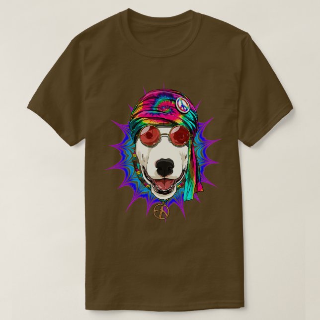 Tie Dye Hippie Bull Terrier Hippiness Peace Kärlek T Shirt (Design framsida)
