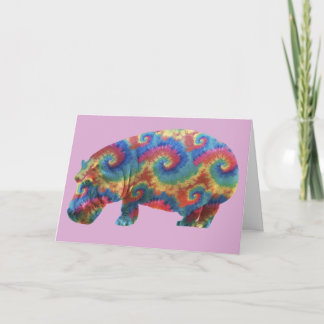 Tie Dye Hippie Hippopotamus Birthday Card Kort