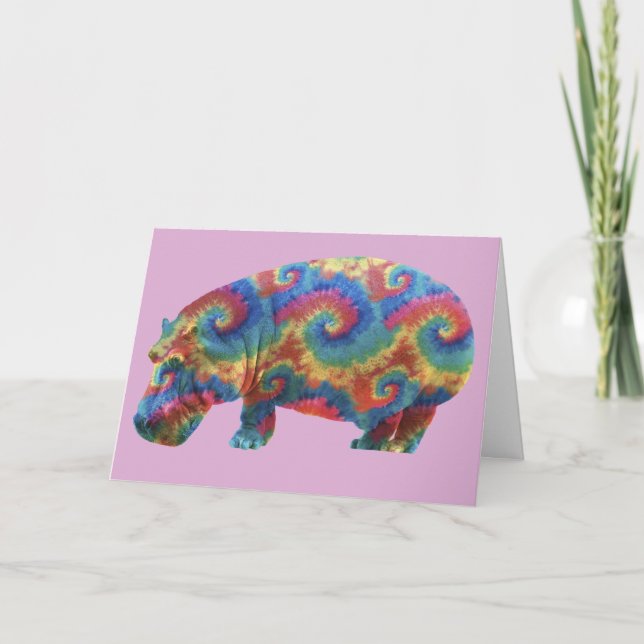 Tie Dye Hippie Hippopotamus Birthday Card Kort (Framsida)
