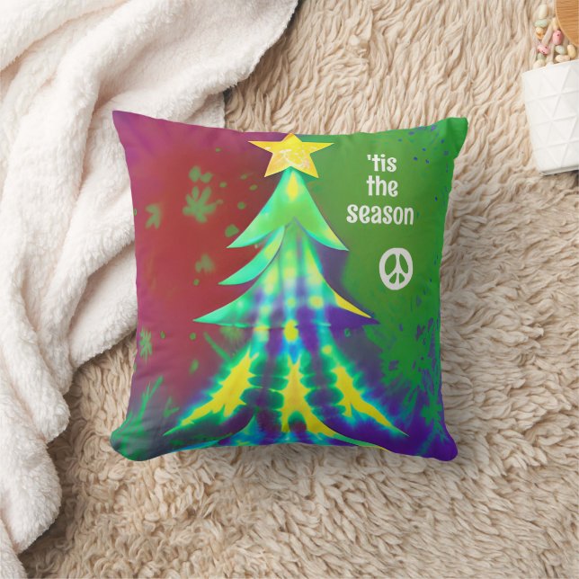 Tie Dye Hippie Julgran med fredssymbol Kudde (Filt)