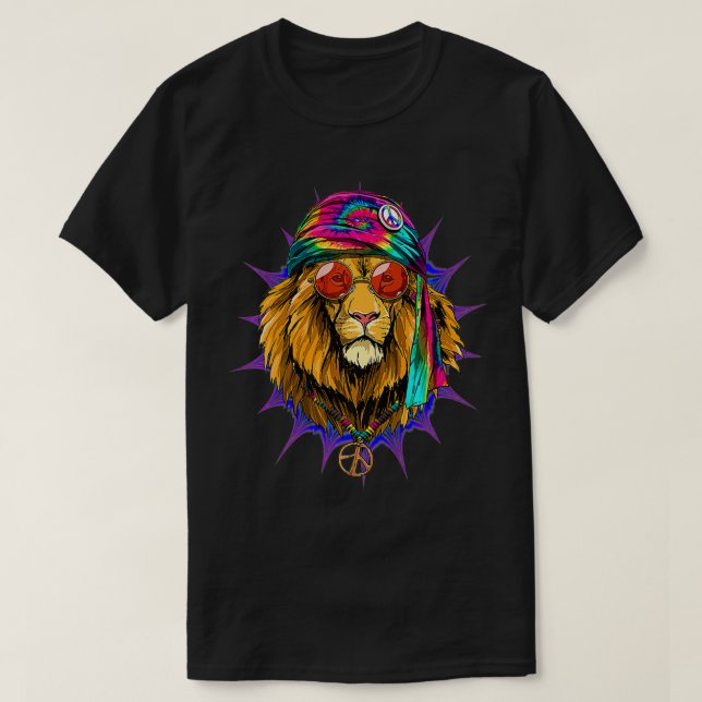 Tie Dye Hippie Lion Hippiness Peace Love Lion Prem T Shirt (Design framsida)