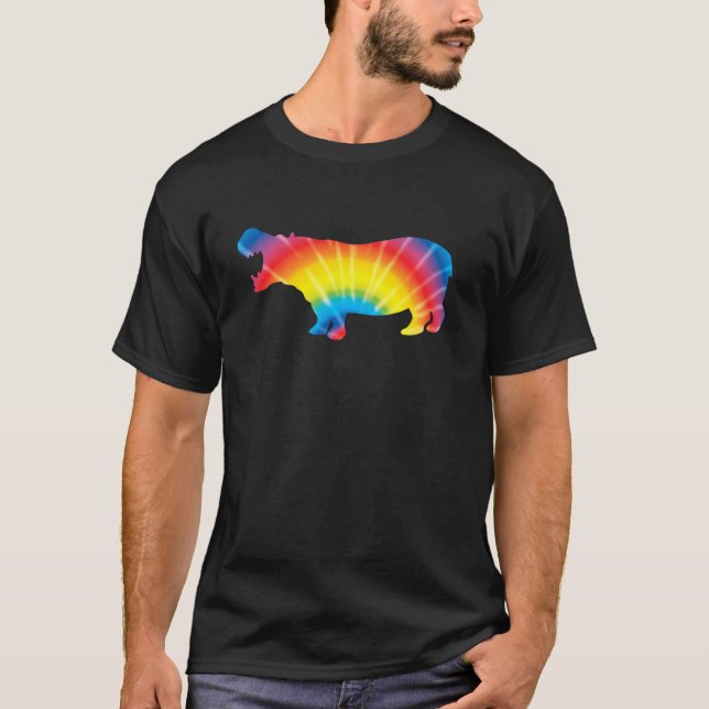 Tie Dye Hippopotamus Rainbow Print Herd Hippie Pea T Shirt (Framsida)