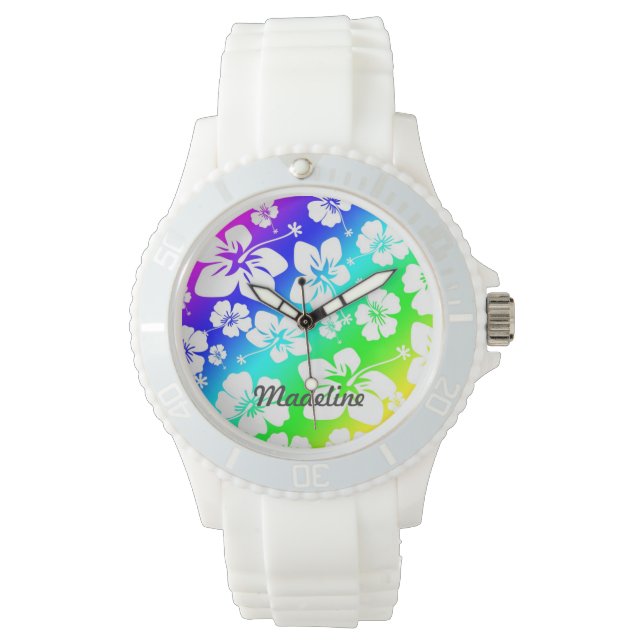 Tie Dye Hisbiscus Watch med ANPASSADET namn Armbandsur (Framsida)