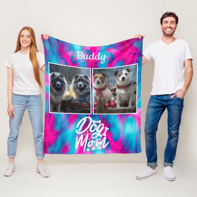 Tie Dye Hund Mamma Personlig Rosa Blue Fleecefilt (På plats)