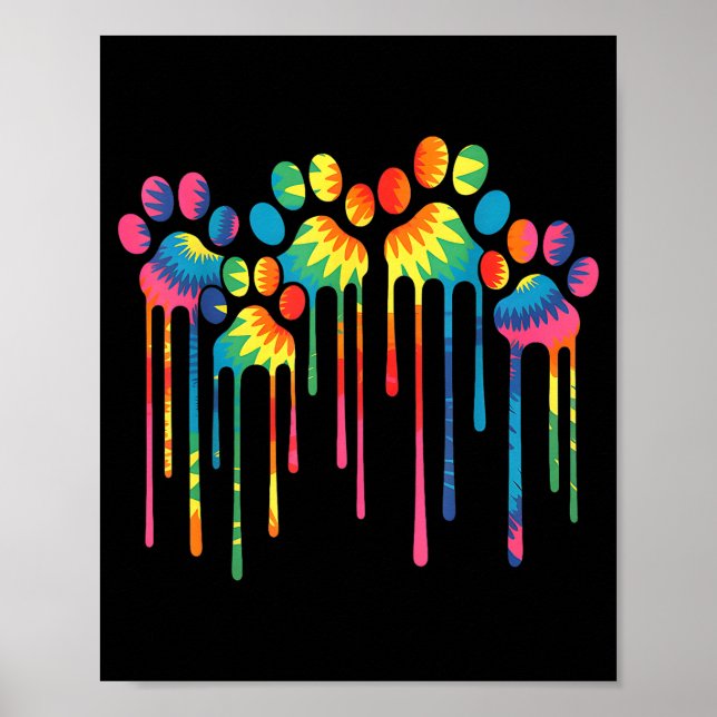 Tie dye hundfots hjärttryck akvarellmålning poster (Framsidan)