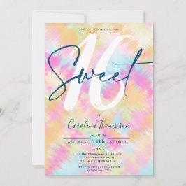 Tie dye Ikat rainbow pastel font foto Sweet 16 Inbjudningar