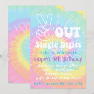 Tie Dye Inbjudan 10:e födelsedag fred ut