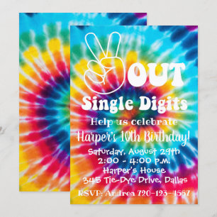 Tie Dye Inbjudan 10:e födelsedag fred ut