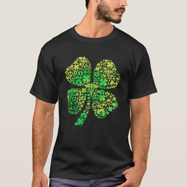 Tie Dye Irish Nurse Shamrock Stethoscope T Shirt (Framsida)