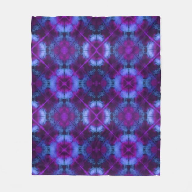 Tie Dye Kaleidoscope Vibrant Blue Lila Magenta Fleecefilt (Framsidan)