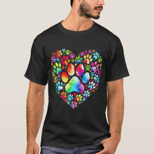 Tie Dye Kärlek Hund Tassavtryck Hjärta Djurfantast T Shirt