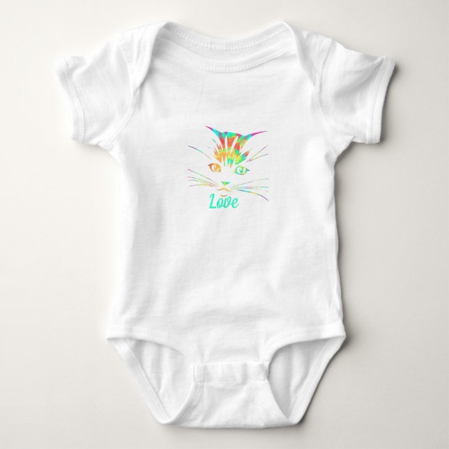 Tie dye katt ansikte baby bodysuit t shirt (Framsida)