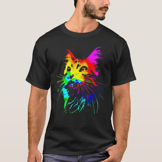 Tie Dye Katt Splash Art T Shirt (Framsida)