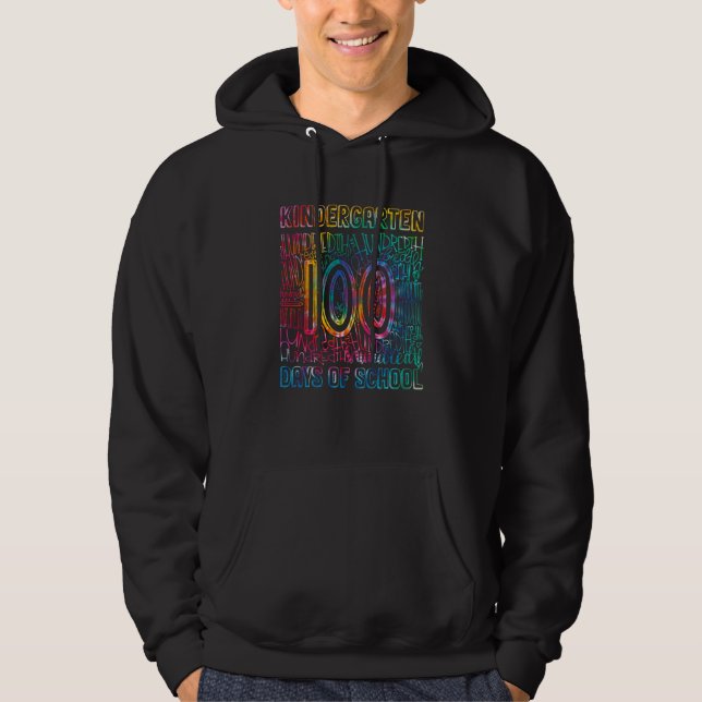 Tie Dye Kindergarten Typography 100 Days Of School Hoodie (Framsida)