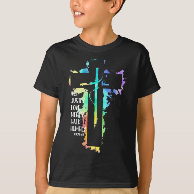 Tie Dye Kor Micah 68 Act just Bible Scripture T Shirt (Framsida)
