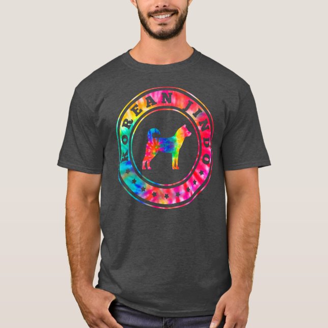 Tie Dye koreansk Jindo Hund Pappa Djurälskare Mamm T Shirt (Framsida)