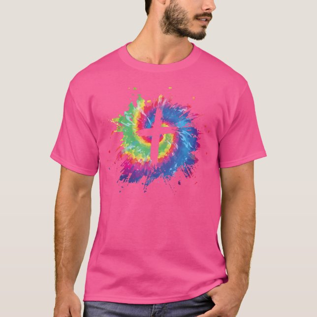 Tie Dye Kors Gud Jesus Tro Hippie Kristen T Shirt (Framsida)