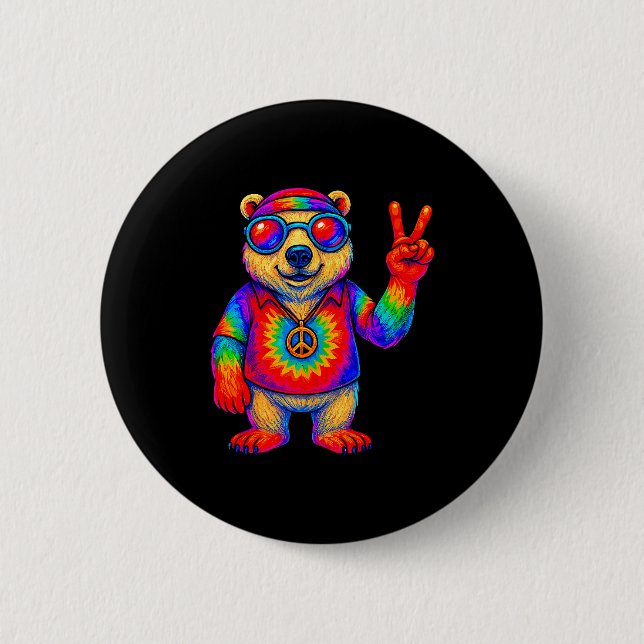 Tie-dye Lar Bear Peace Sign Hip  Knapp (Framsida)