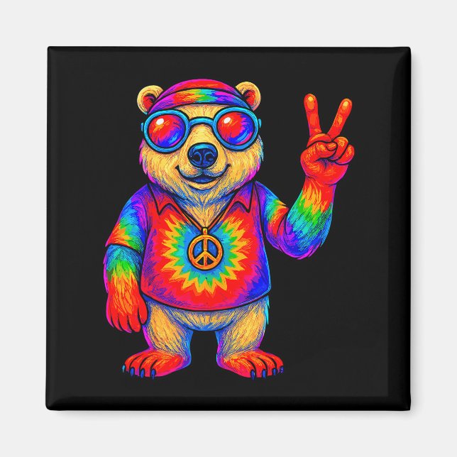 Tie-dye Lar Bear Peace Sign Hip  Magnet (Framsidan)