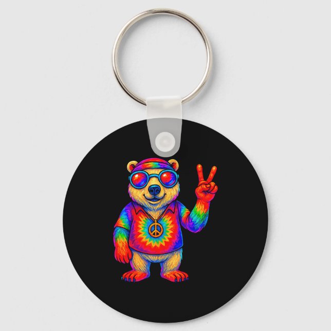 Tie-dye Lar Bear Peace Sign Hip  Nyckelring (Framsida)