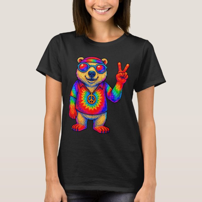 Tie-dye Lar Bear Peace Sign Hip  T Shirt (Framsida)