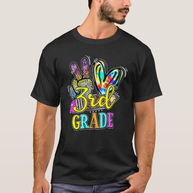 Tie Dye Leopard Peace Kärlek 3rd Klass tillbaka ti T Shirt (Framsida)